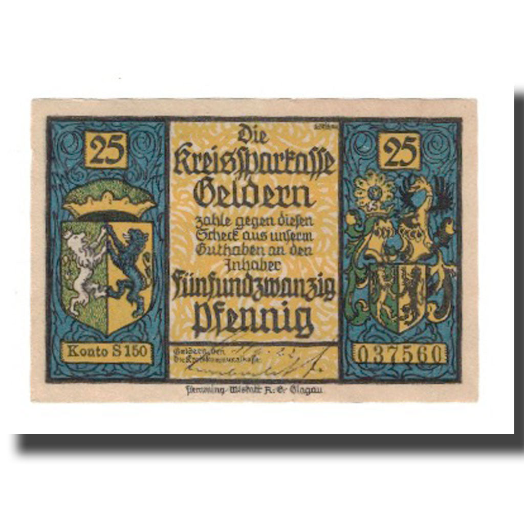 Banknote, Germany, Geldern Kreiskommunalkasse, 25 Pfennig, personnage, 1922