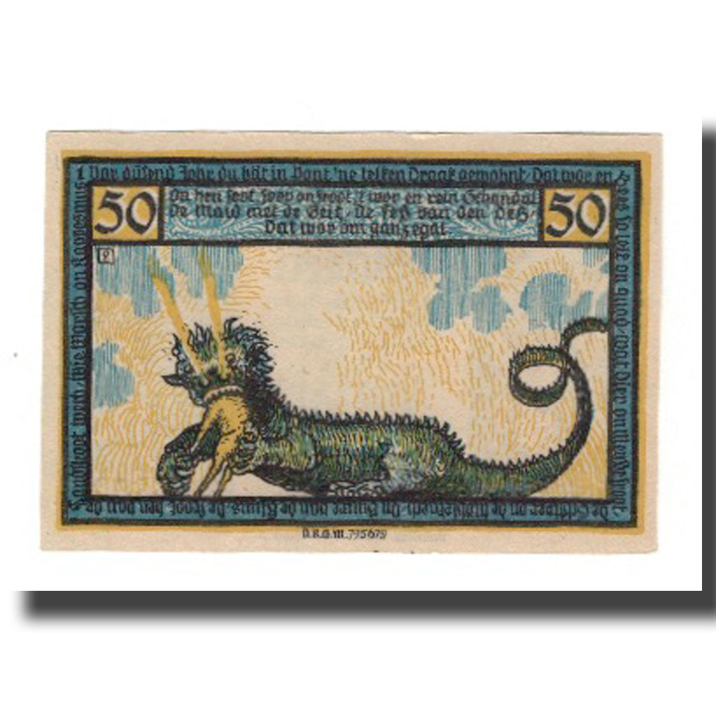 Banconote, Germania, Geldern Kreiskommunalkasse, 50 Pfennig, dragon, 1922