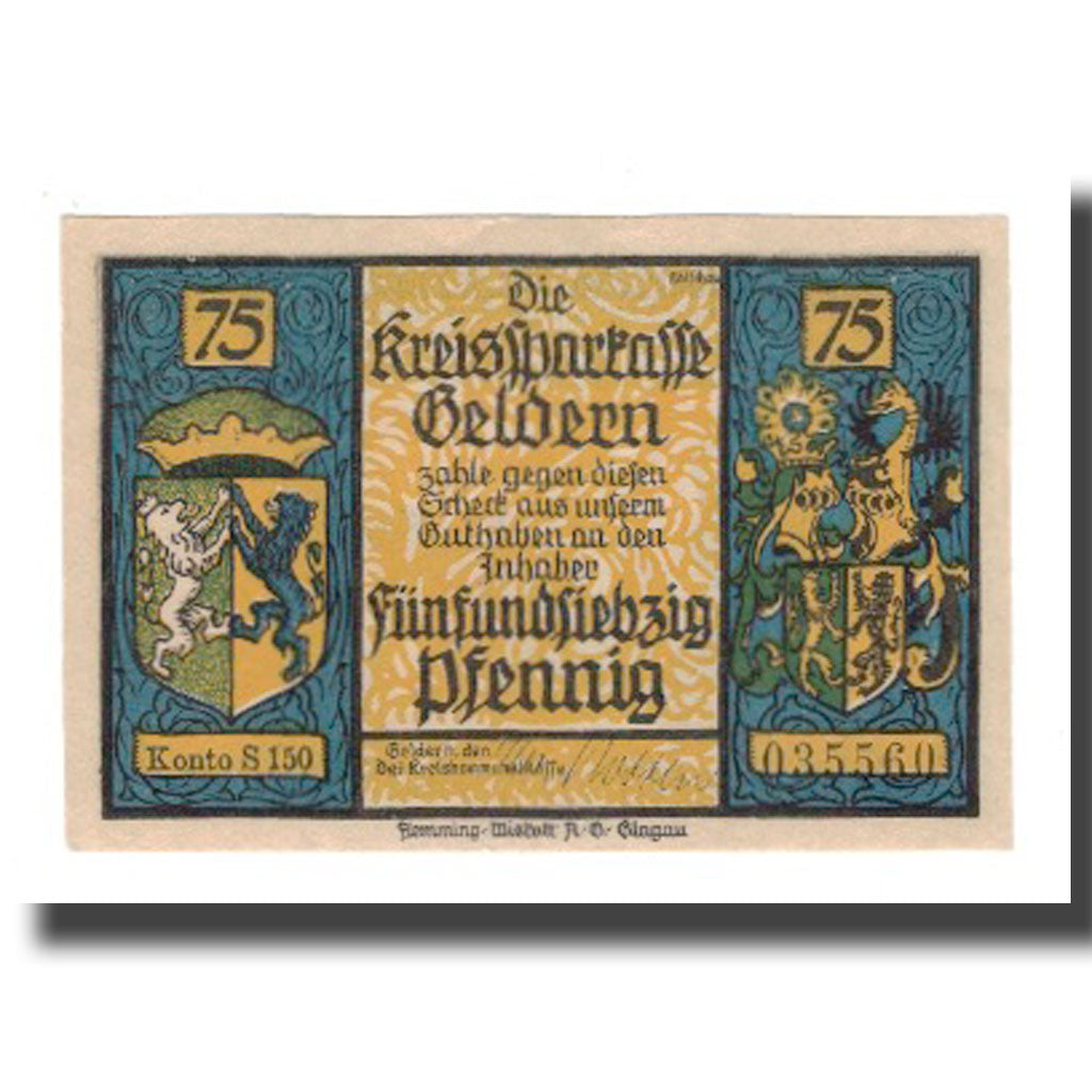 Banknote, Germany, Geldern Kreiskommunalkasse, 75 Pfennig, personnage, 1922