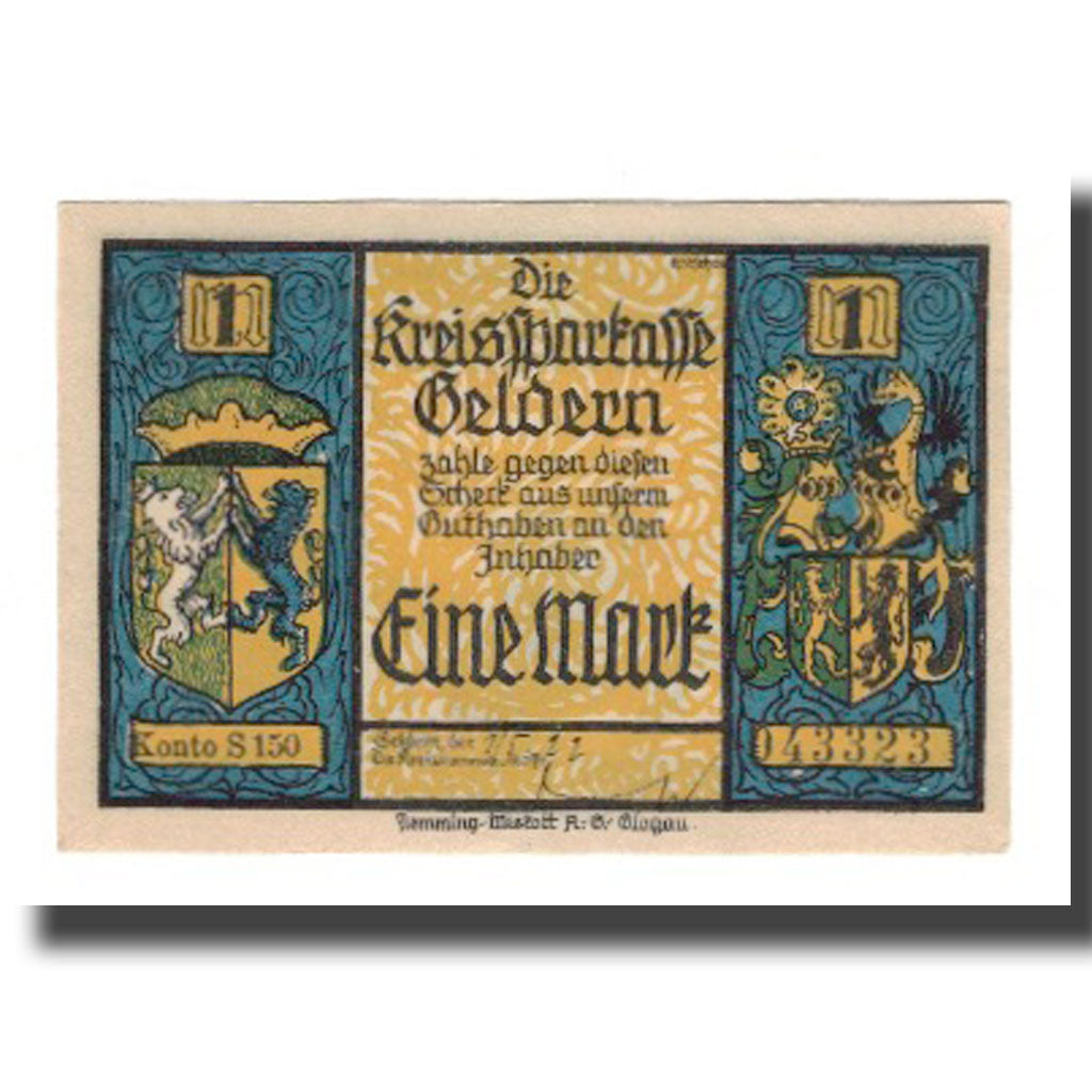 Banknot, Niemcy, Geldern Kreiskommunalkasse, 1 Mark, personnage, 1922