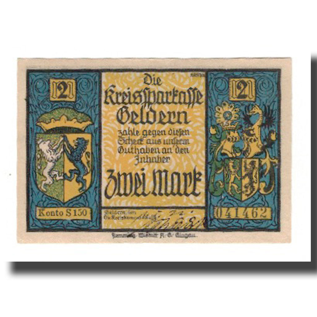 Banknot, Niemcy, Geldern Kreiskommunalkasse, 2 Mark, dragon, 1922, 1922-05-01
