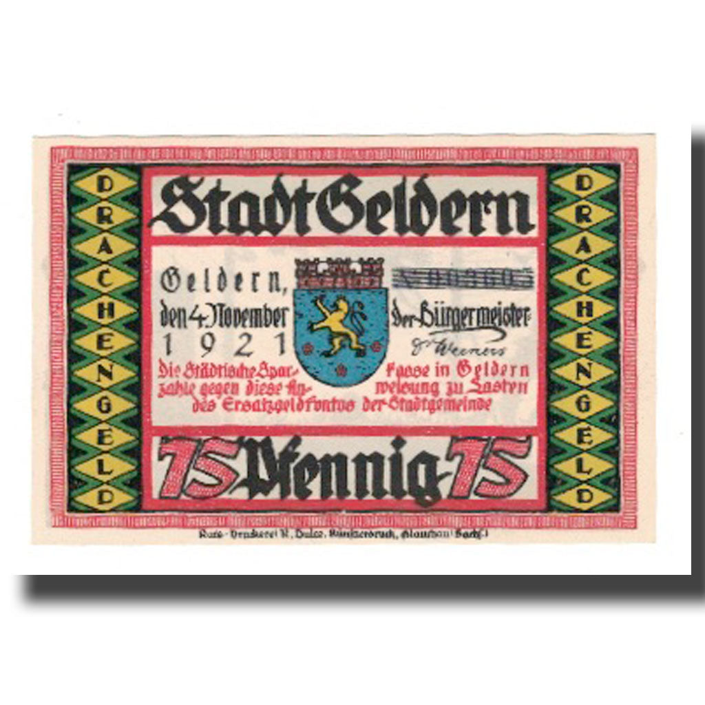 Banknote, Germany, Geldern Stadt, 75 Pfennig, personnage, 1921, 1921-11-04