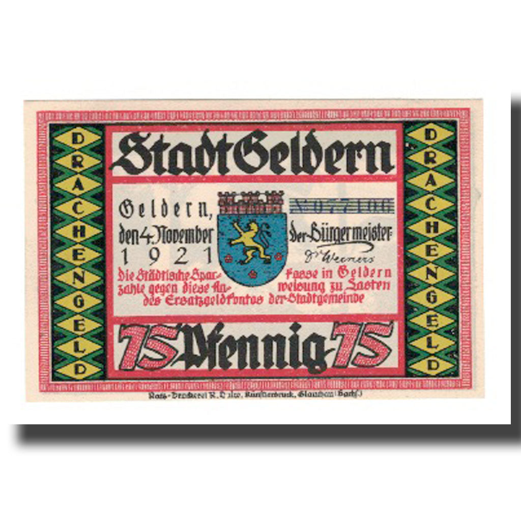 Banknote, Germany, Geldern Stadt, 75 Pfennig, personnage 1, 1921, 1921-11-04
