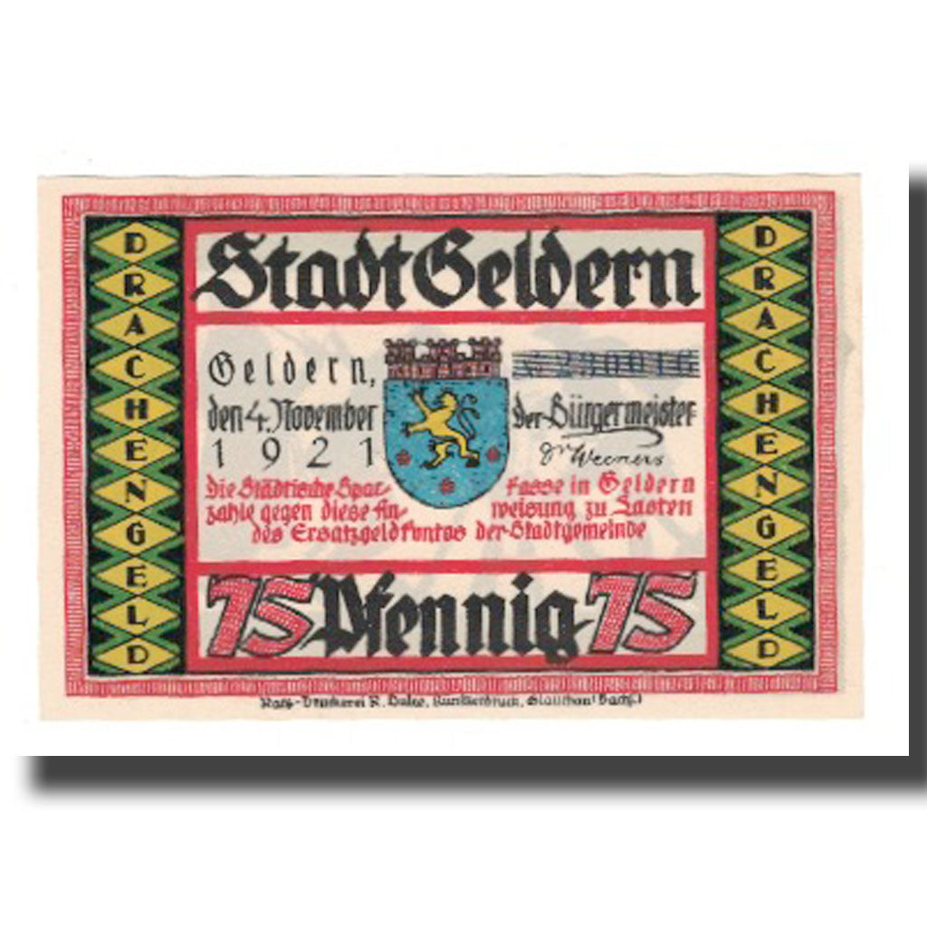 Banknote, Germany, Geldern Stadt, 75 Pfennig, personnage 3, 1921, 1921-11-04