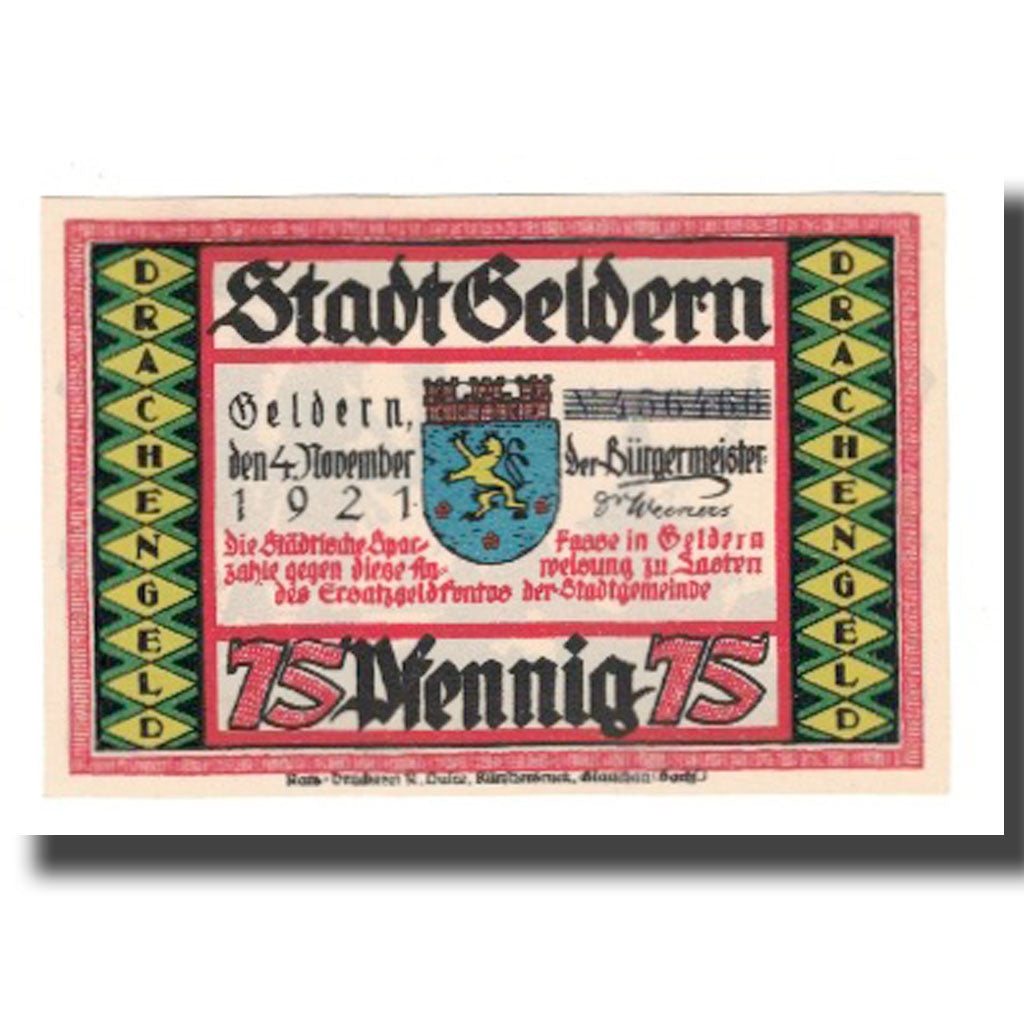 Banknote, Germany, Geldern Stadt, 75 Pfennig, personnage 6, 1921, 1921-11-04