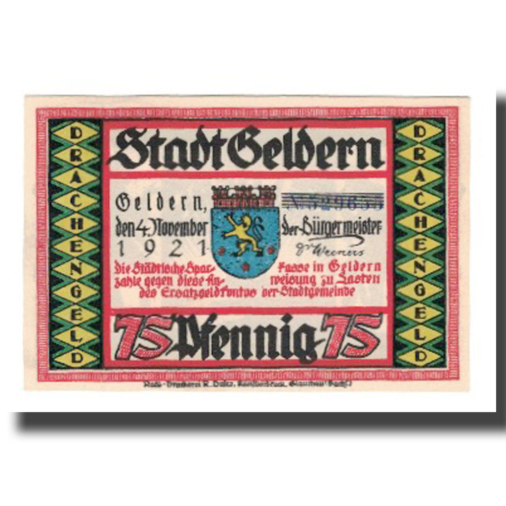 Banconote, Germania, Geldern Stadt, 75 Pfennig, personnage 7, 1921, 1921-11-04