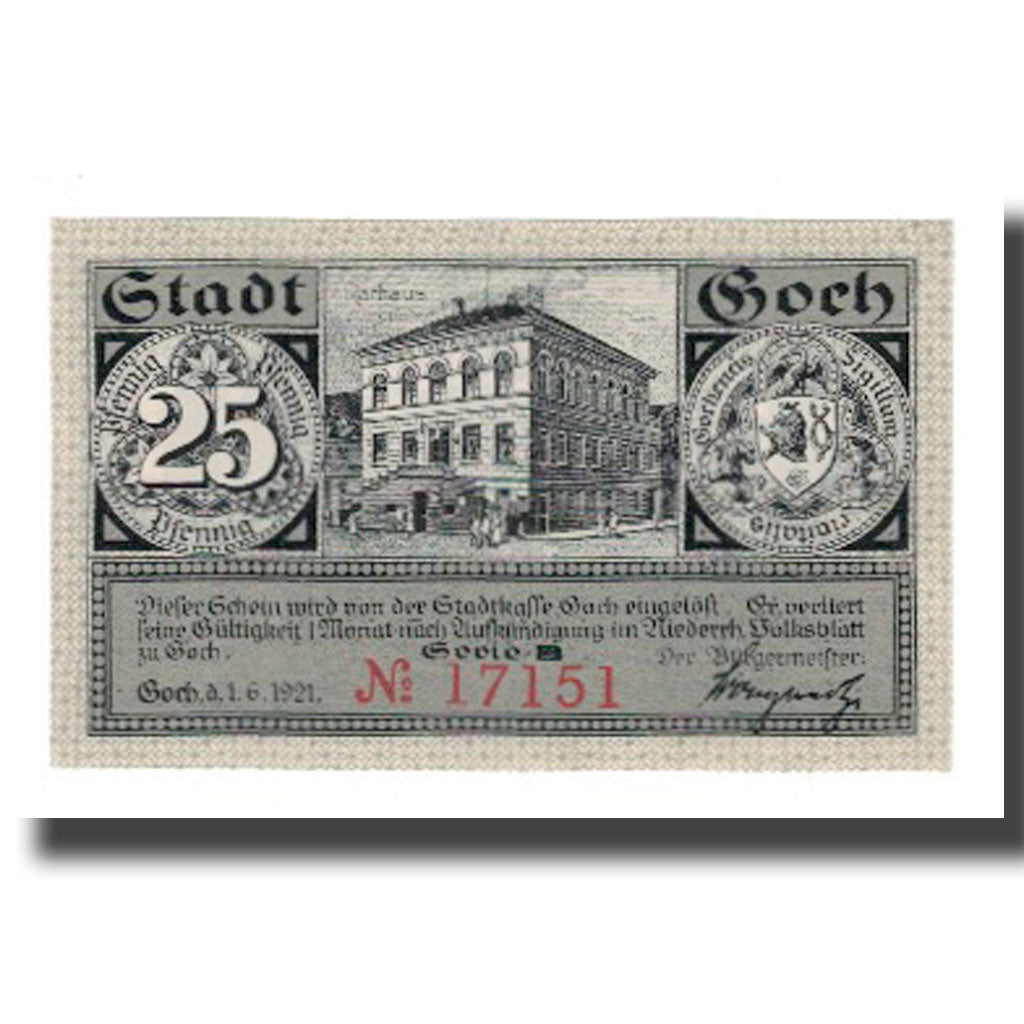 Banknote, Germany, Goch Stadt, 25 Pfennig, batiment 1, 1921, 1921-01-01
