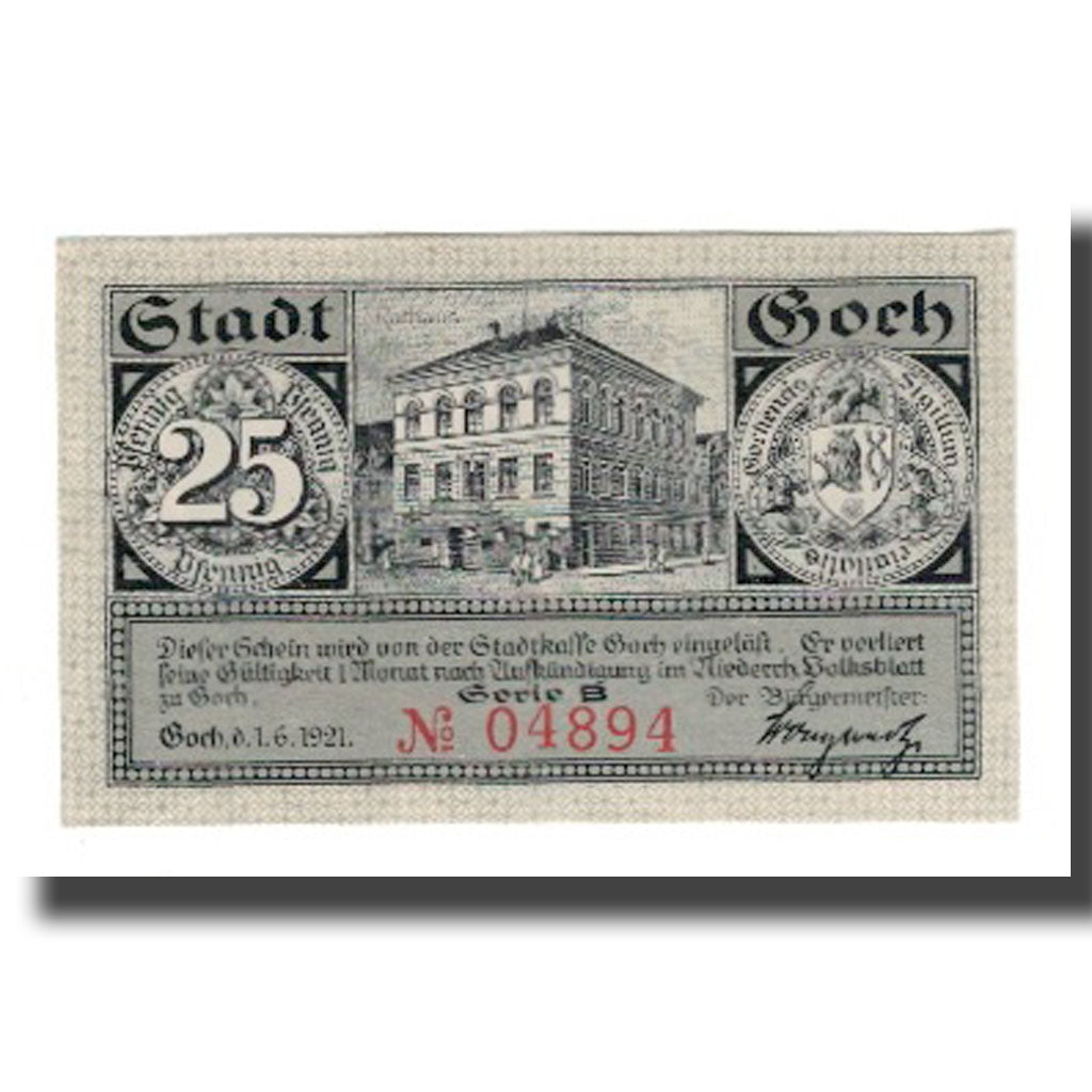 Geldschein, Deutschland, Goch Stadt, 25 Pfennig, batiment 2, 1921, 1921-01-01