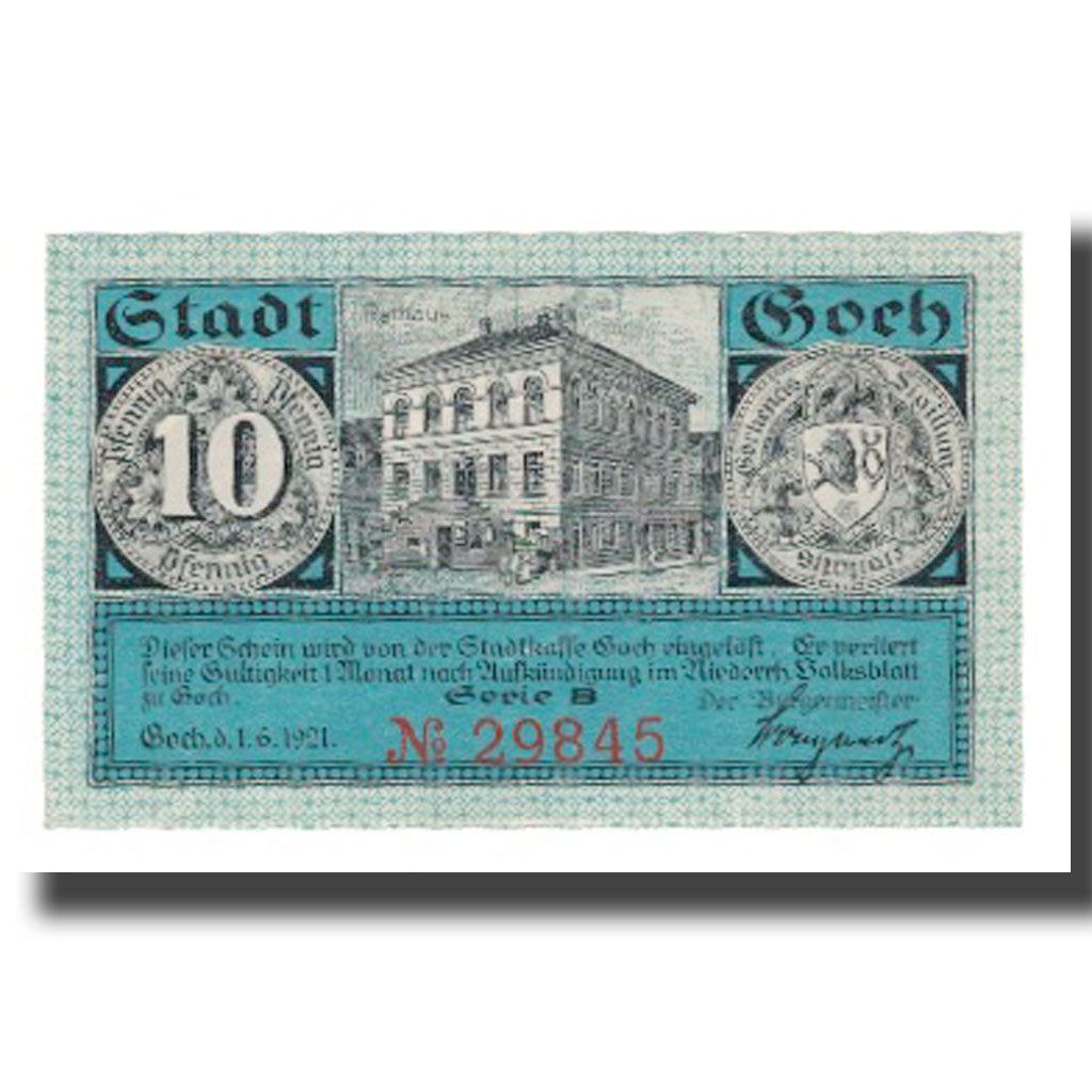 Banknote, Germany, Goch Stadt, 10 Pfennig, Batiment, 1921, 1921-01-01