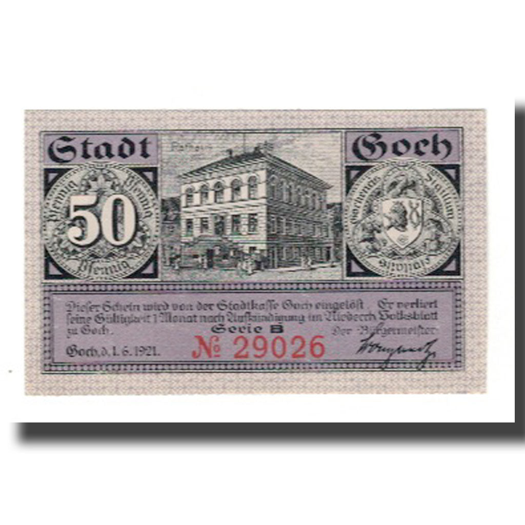 Geldschein, Deutschland, Goch Stadt, 50 Pfennig, Batiment, 1921, 1921-01-01, VZ