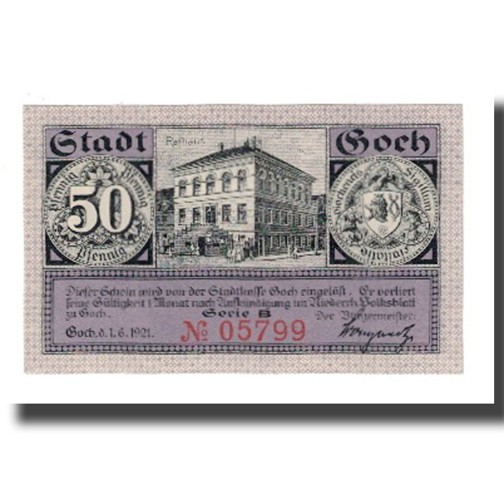 Billet, Allemagne, Goch Stadt, 50 Pfennig, batiment 1, 1921, 1921-01-01, SUP