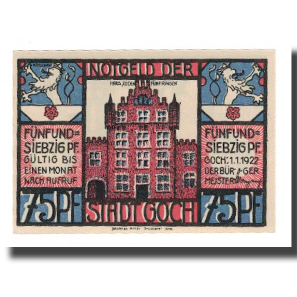 Banknote, Germany, Goch Stadt, 75 Pfennig, personnage, 1922, 1922-01-01