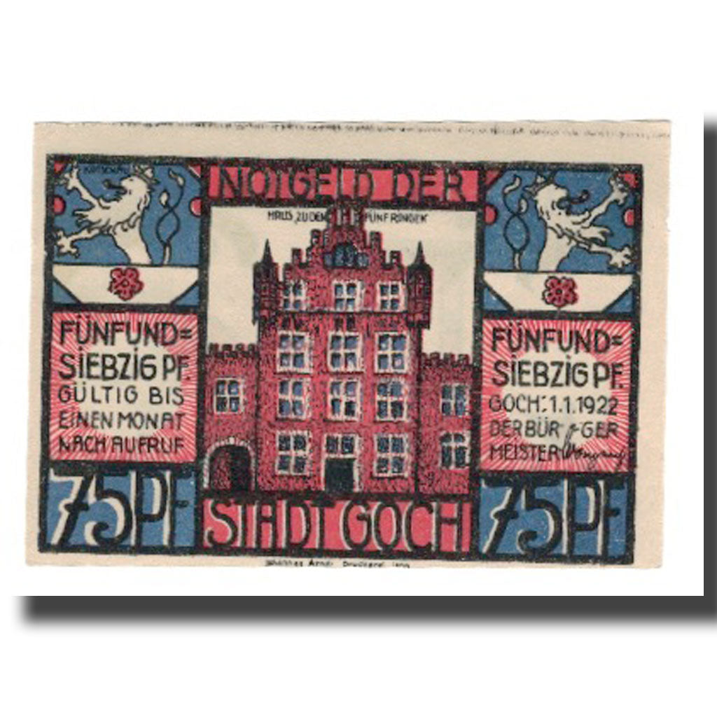 Banknote, Germany, Goch Stadt, 75 Pfennig, personnage 1, 1922, 1922-01-01