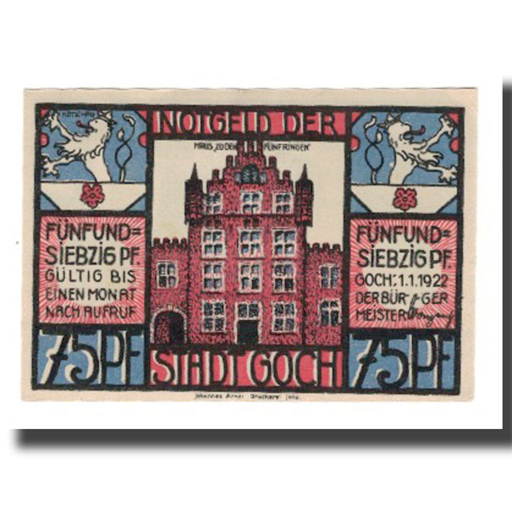 Banknote, Germany, Goch Stadt, 75 Pfennig, personnage 2, 1922, 1922-01-01