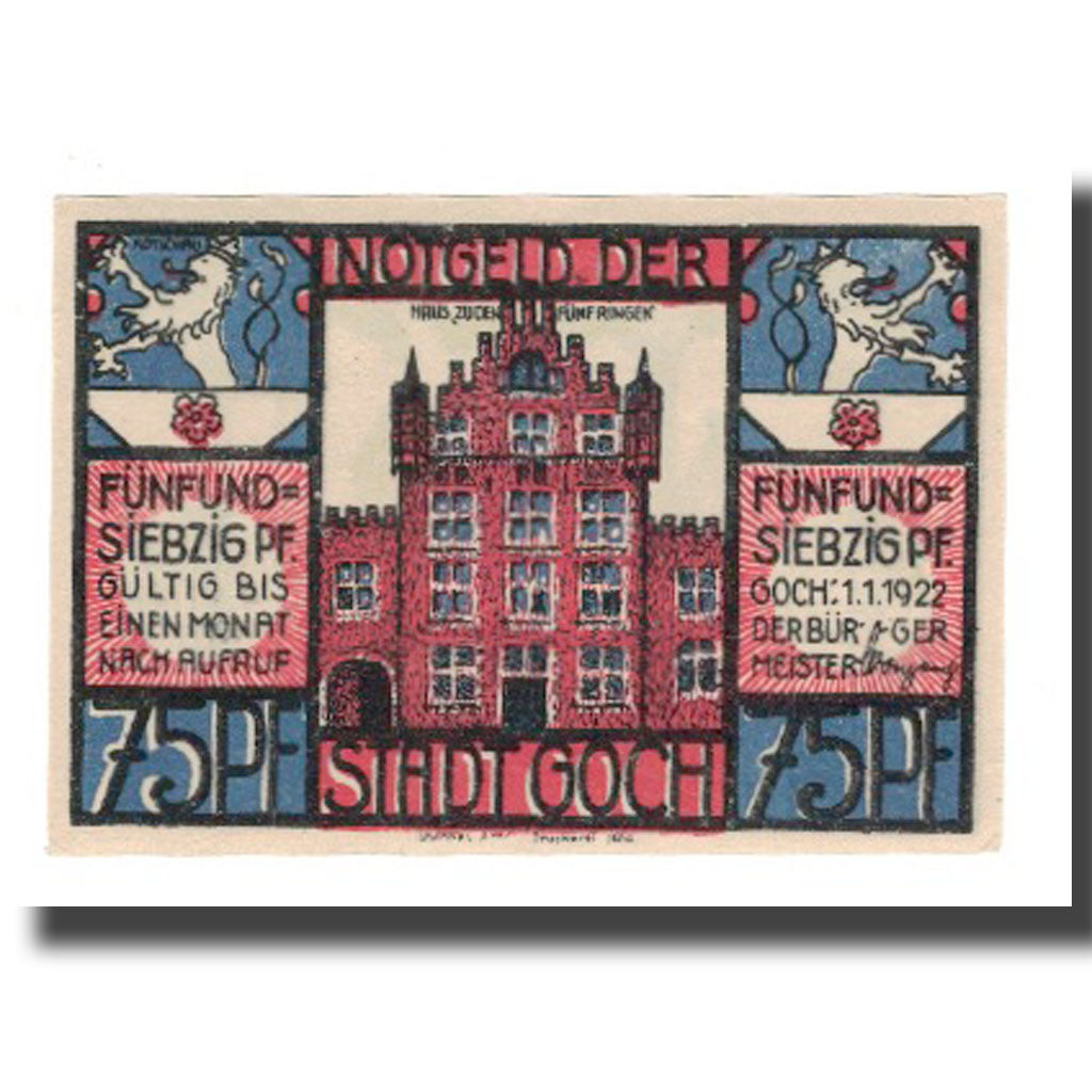 Geldschein, Deutschland, Goch Stadt, 75 Pfennig, personnage 3, 1922, 1922-01-01