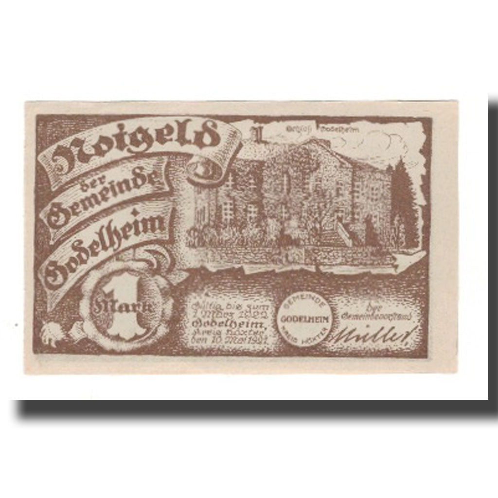 Banknote, Germany, Godelheim Gemeinde, 1 Mark, paysage 2, 1922, 1922-02-01