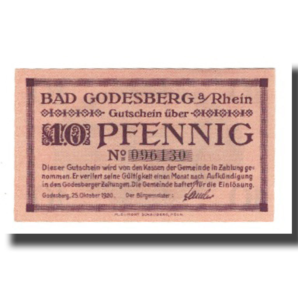 Banknote, Germany, Godesberg Bad Stadt, 10 Pfennig, paysage 1, 1920, 1920-10-25