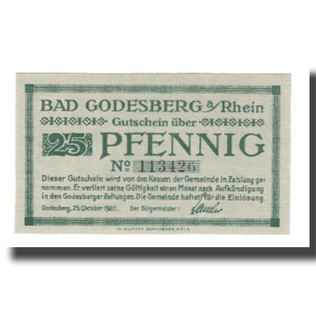 Banknote, Germany, Godesberg Bad Stadt, 25 Pfennig, paysage, 1920, 1920-10-25