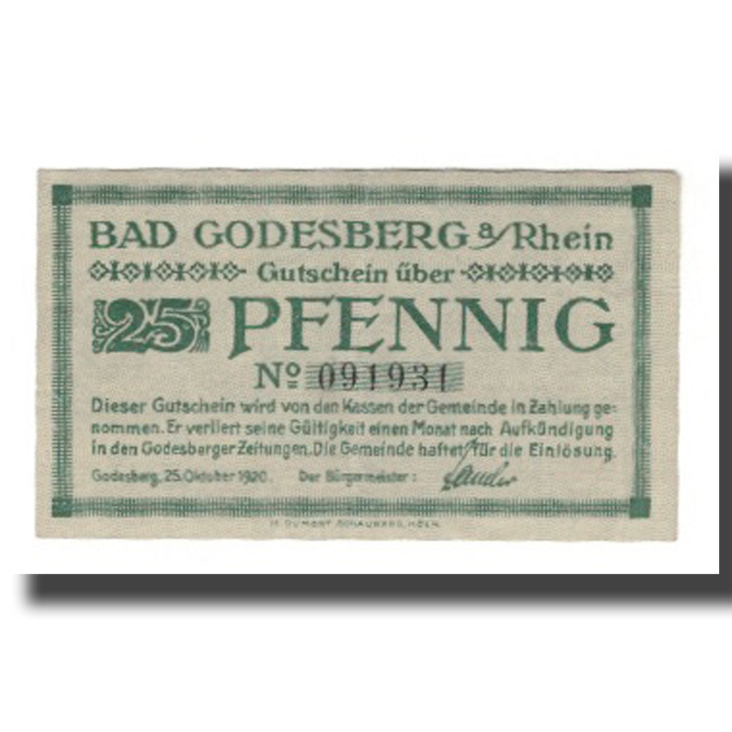 Banknote, Germany, Godesberg Bad Stadt, 25 Pfennig, paysage 1, 1920, 1920-10-25