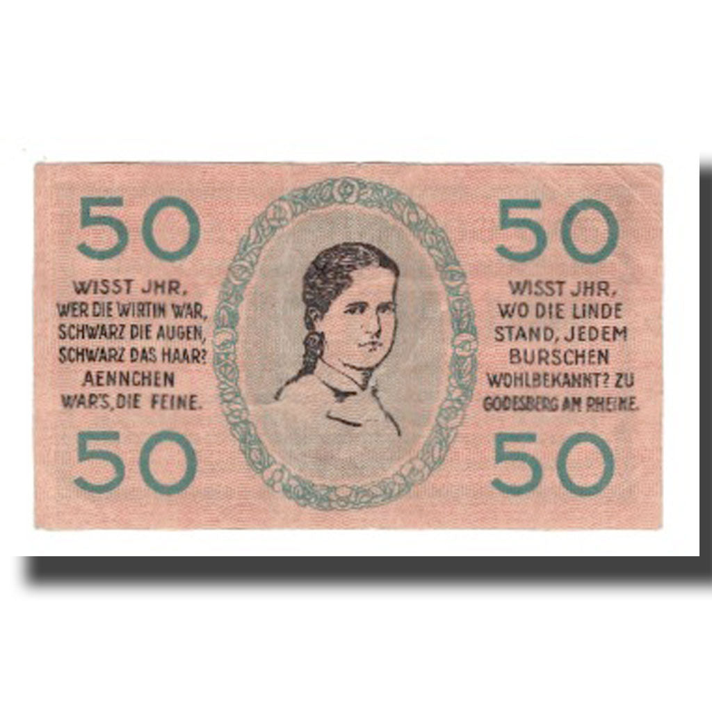 Banknote, Germany, Godesberg Bad Stadt, 50 Pfennig, personnage, 1920