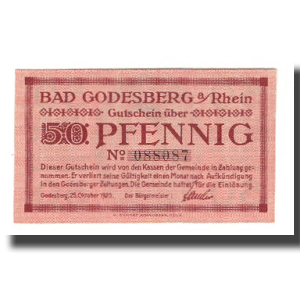 Banknote, Germany, Godesberg Bad Stadt, 50 Pfennig, personnage 1, 1920