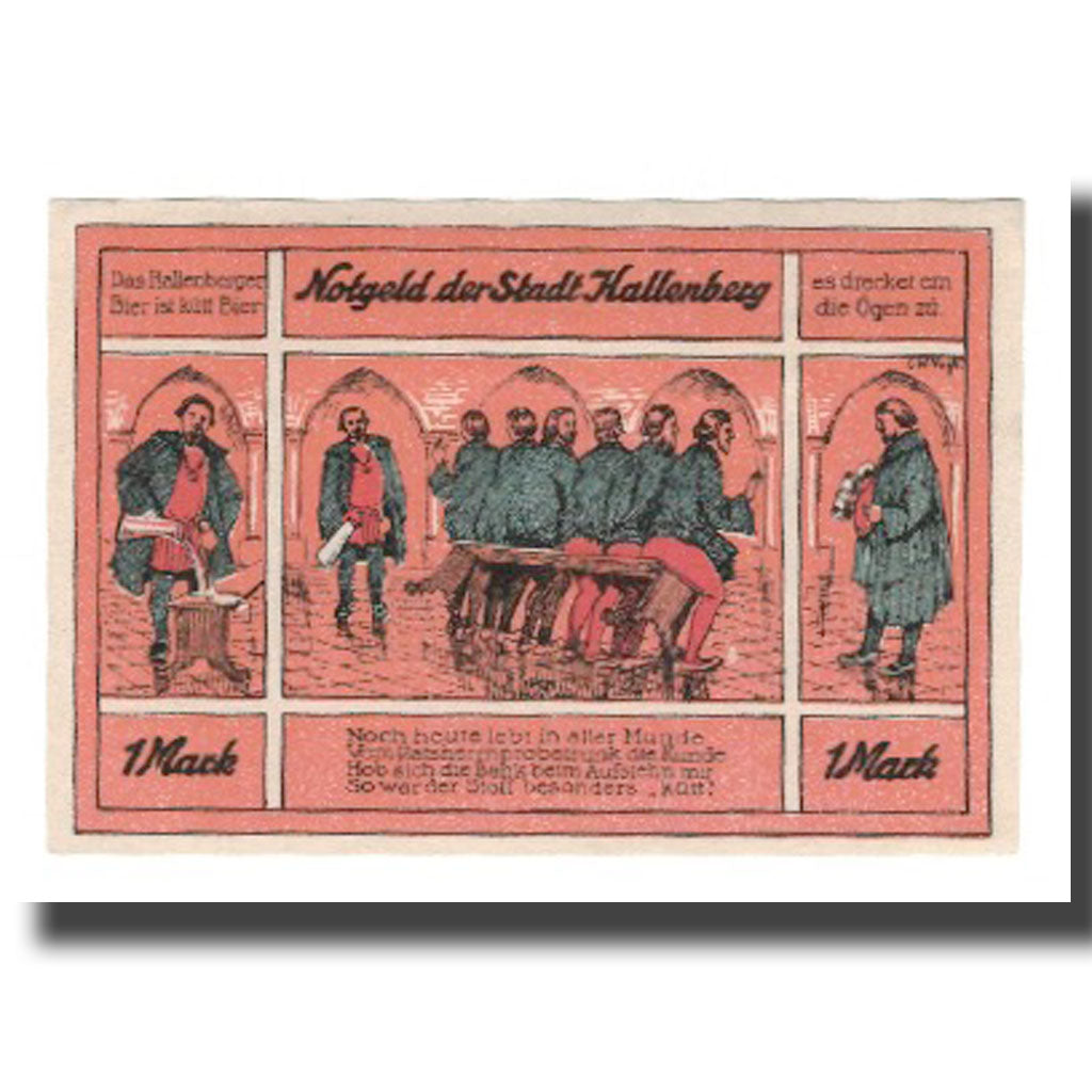Banknote, Germany, Hallenberg Stadt, 1 Mark, personnage, 1921, 1921-08-01