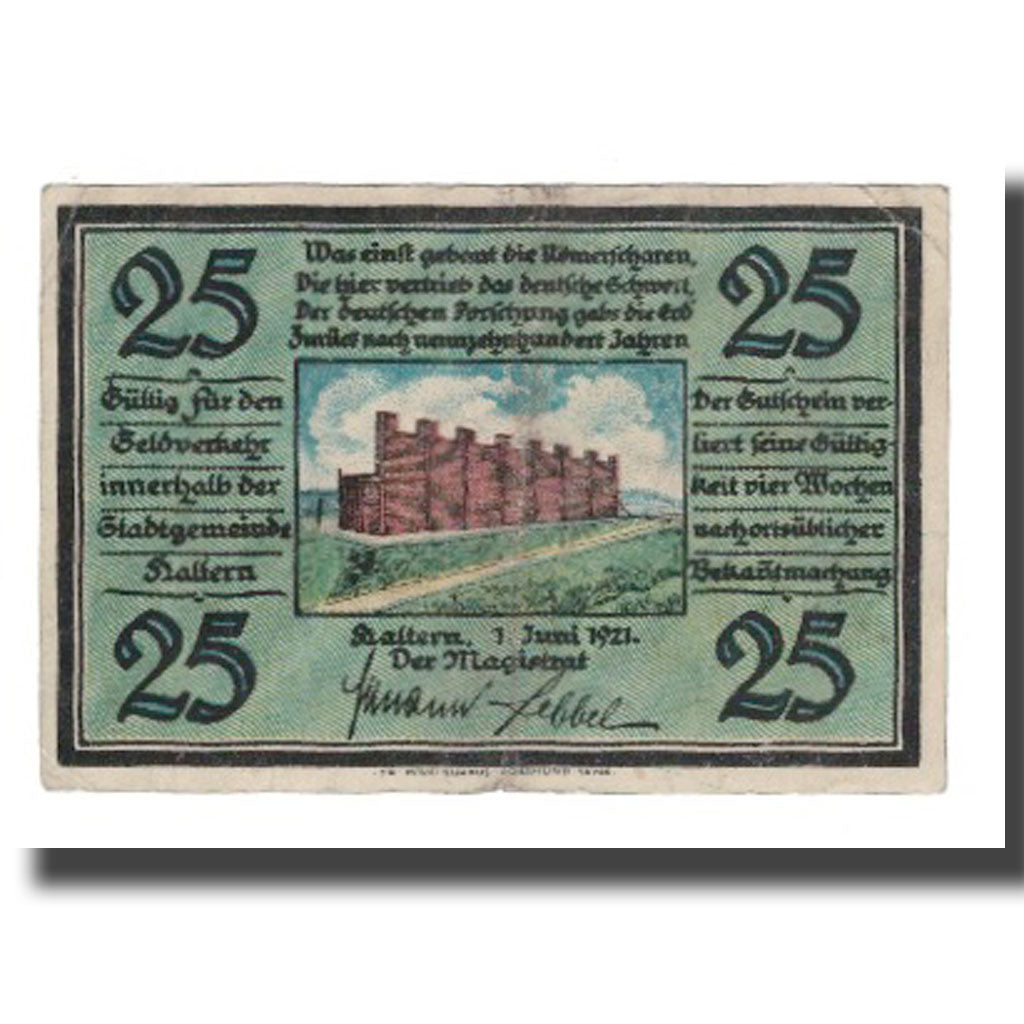 Banknote, Germany, Haltern Stadt, 25 Pfennig, personnage 1, 1921, 1921-06-01