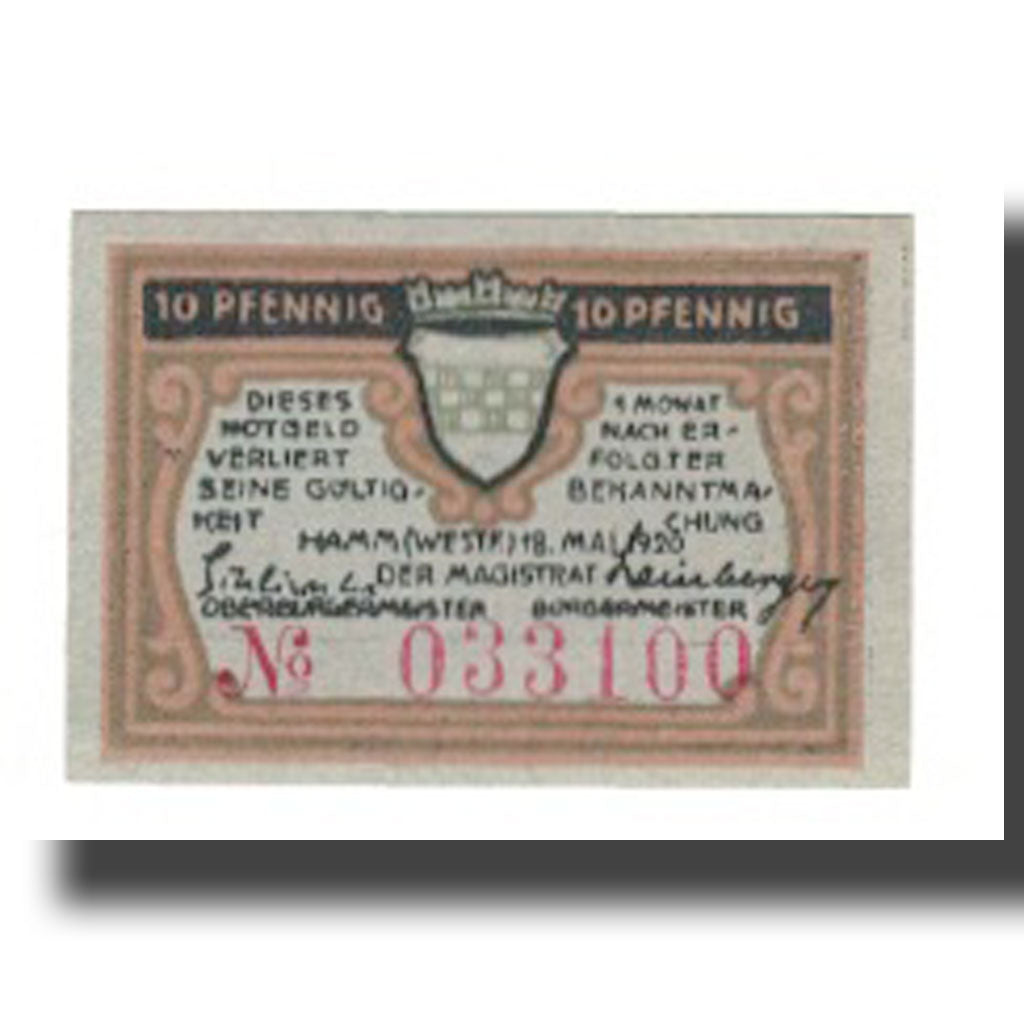 Banknote, Germany, Hamm Stadt, 10 Pfennig, pont, 1920, 1920-05-18, AU(55-58)