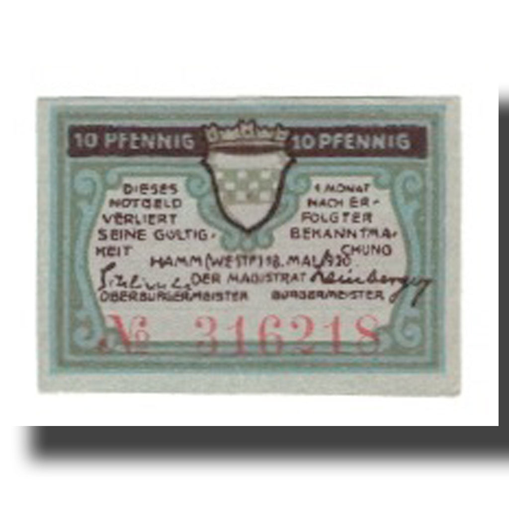 Banknote, Germany, Hamm Stadt, 10 Pfennig, Batiment, 1920, 1920-05-18