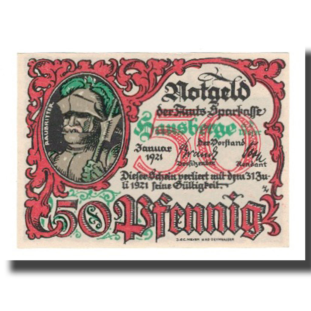 Banknote, Germany, Hausberge a. Weser Amtssparkasse, 50 Pfennig, personnage