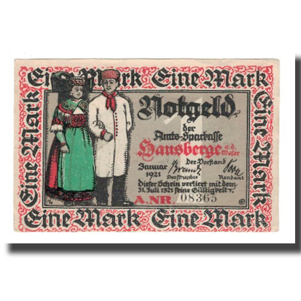 Banknote, Germany, Hausberge a. Weser Amtssparkasse, 1 Mark, paysage, 1921