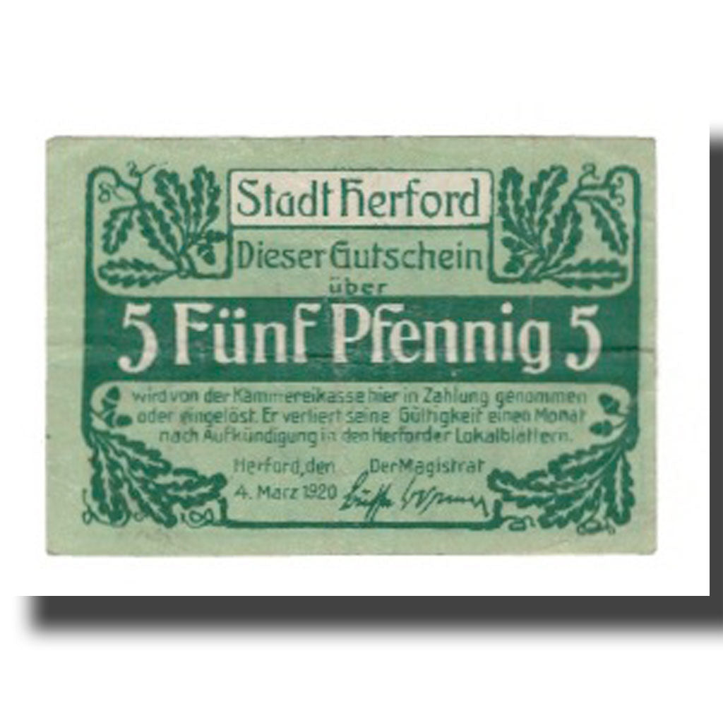 Geldschein, Deutschland, Herford Stadt, 5 Pfennig, personnage, 1920, 1920-03-04