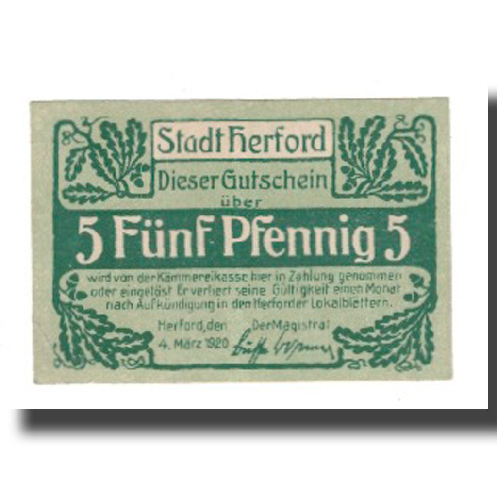 Banconote, Germania, Herford Stadt, 5 Pfennig, personnage 1, 1920, 1920-03-04