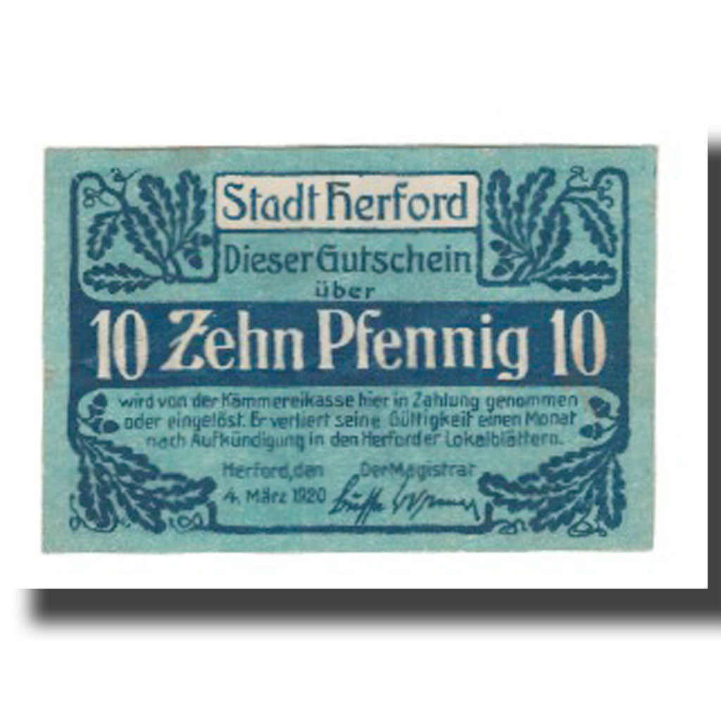 Geldschein, Deutschland, Herford Stadt, 10 Pfennig, personnage, 1920