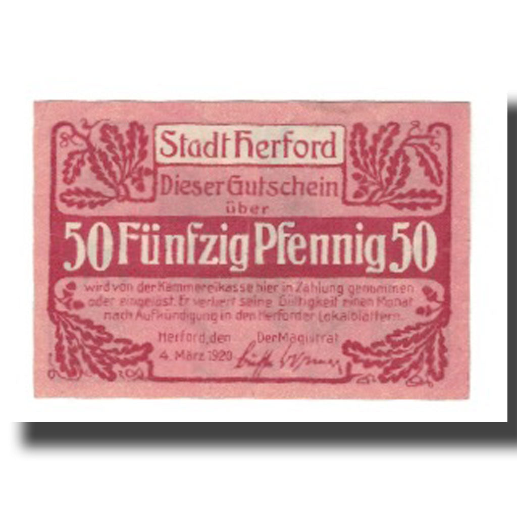 Geldschein, Deutschland, Herford Stadt, 50 Pfennig, personnage, 1920