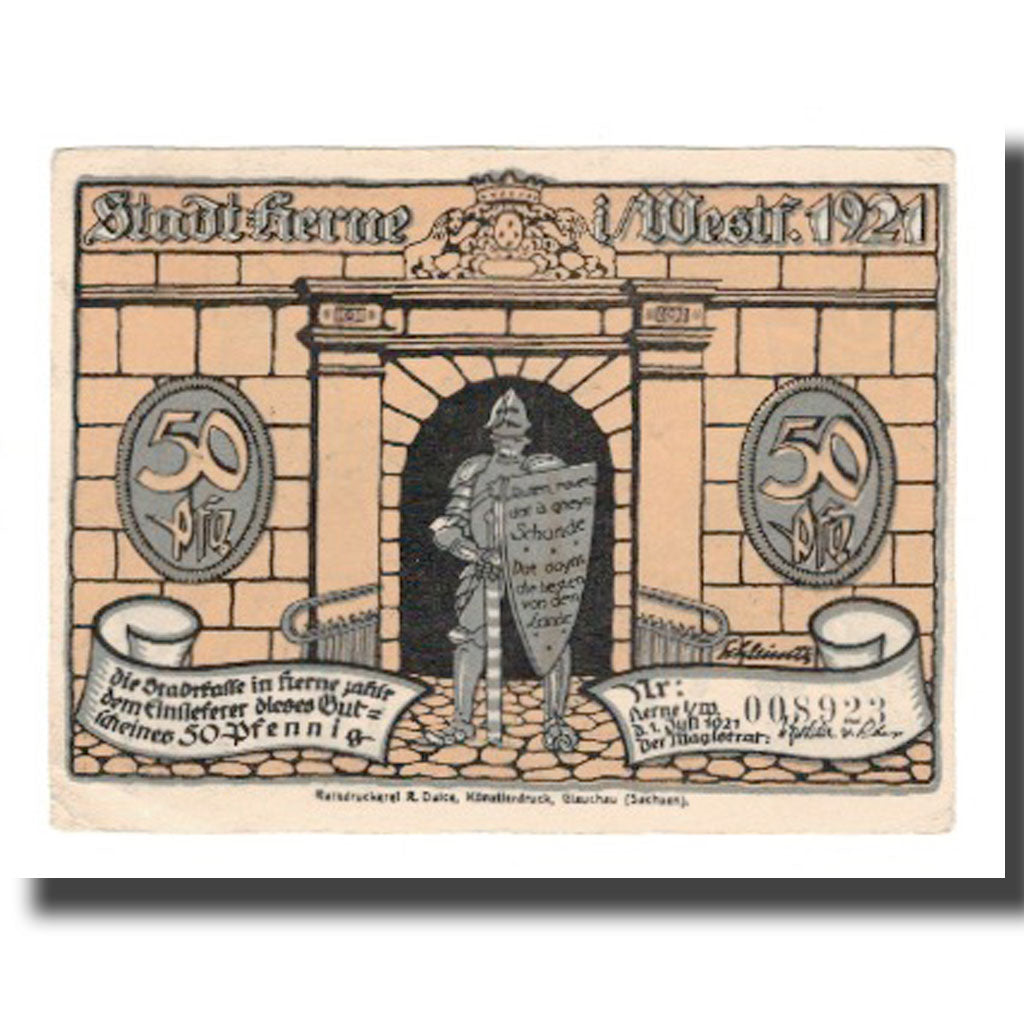 Banknote, Germany, Herne Stadt, 50 Pfennig, personnage, 1921, 1921-07-01