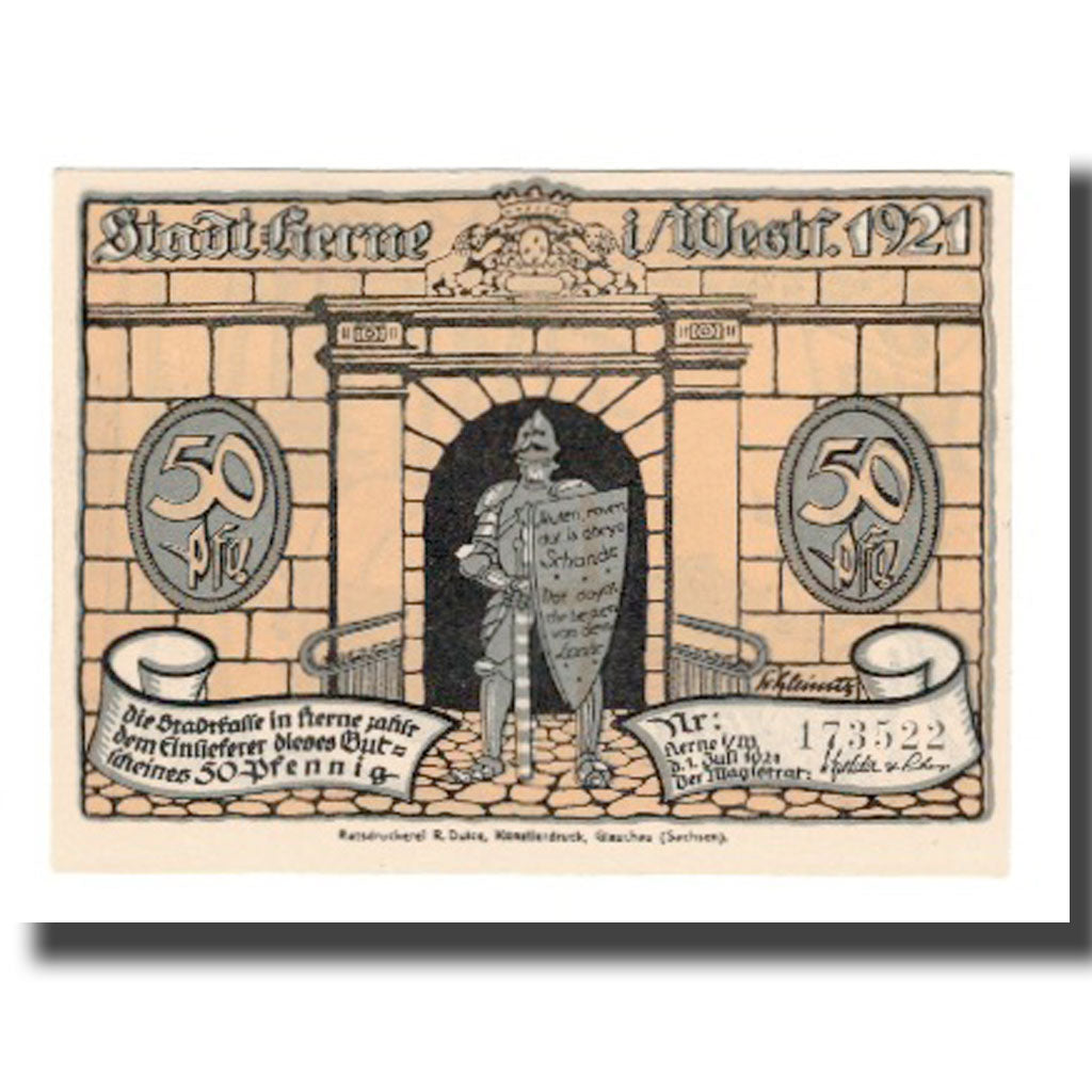 Geldschein, Deutschland, Herne Stadt, 50 Pfennig, personnage 1, 1921