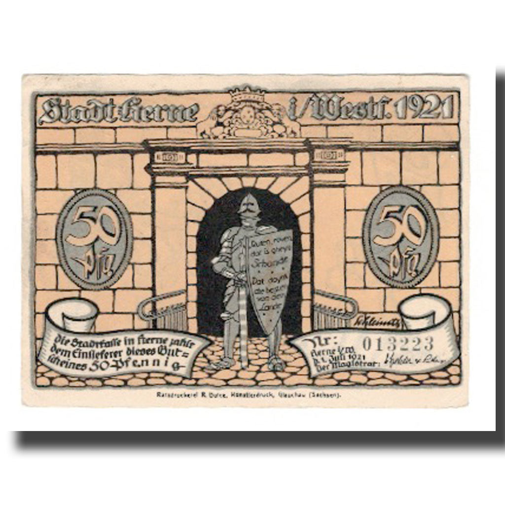Billet, Allemagne, Herne Stadt, 50 Pfennig, personnage 2, 1921, 1921-07-01, SUP