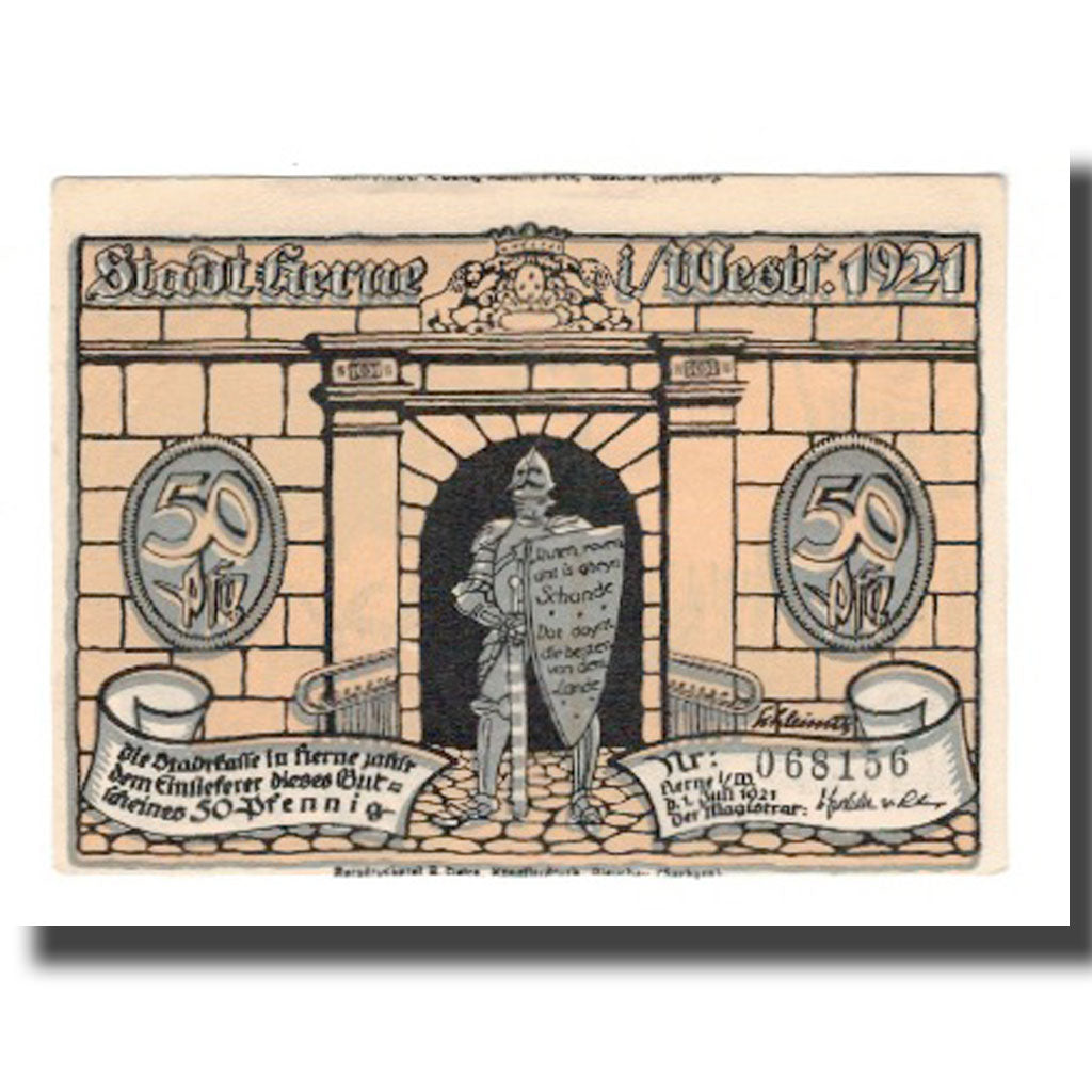 Banknot, Niemcy, Herne Stadt, 50 Pfennig, personnage 7, 1921, 1921-07-01