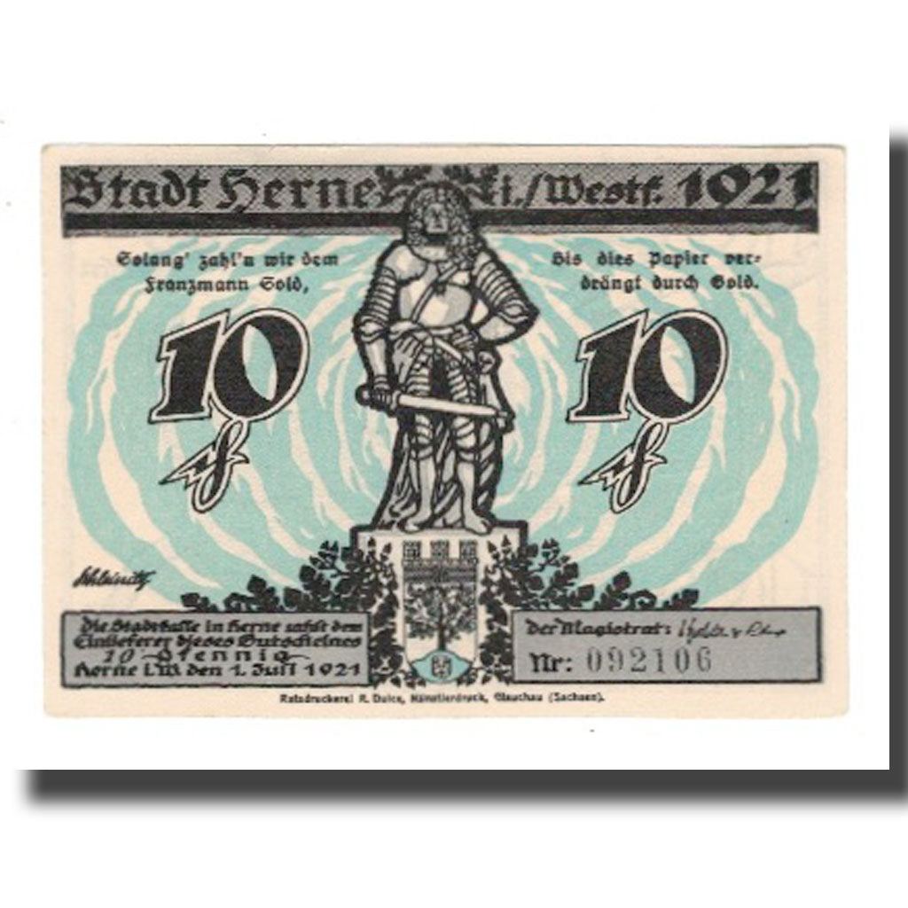 Banknote, Germany, Herne Stadt, 10 Pfennig, paysage, 1921, 1921-07-01