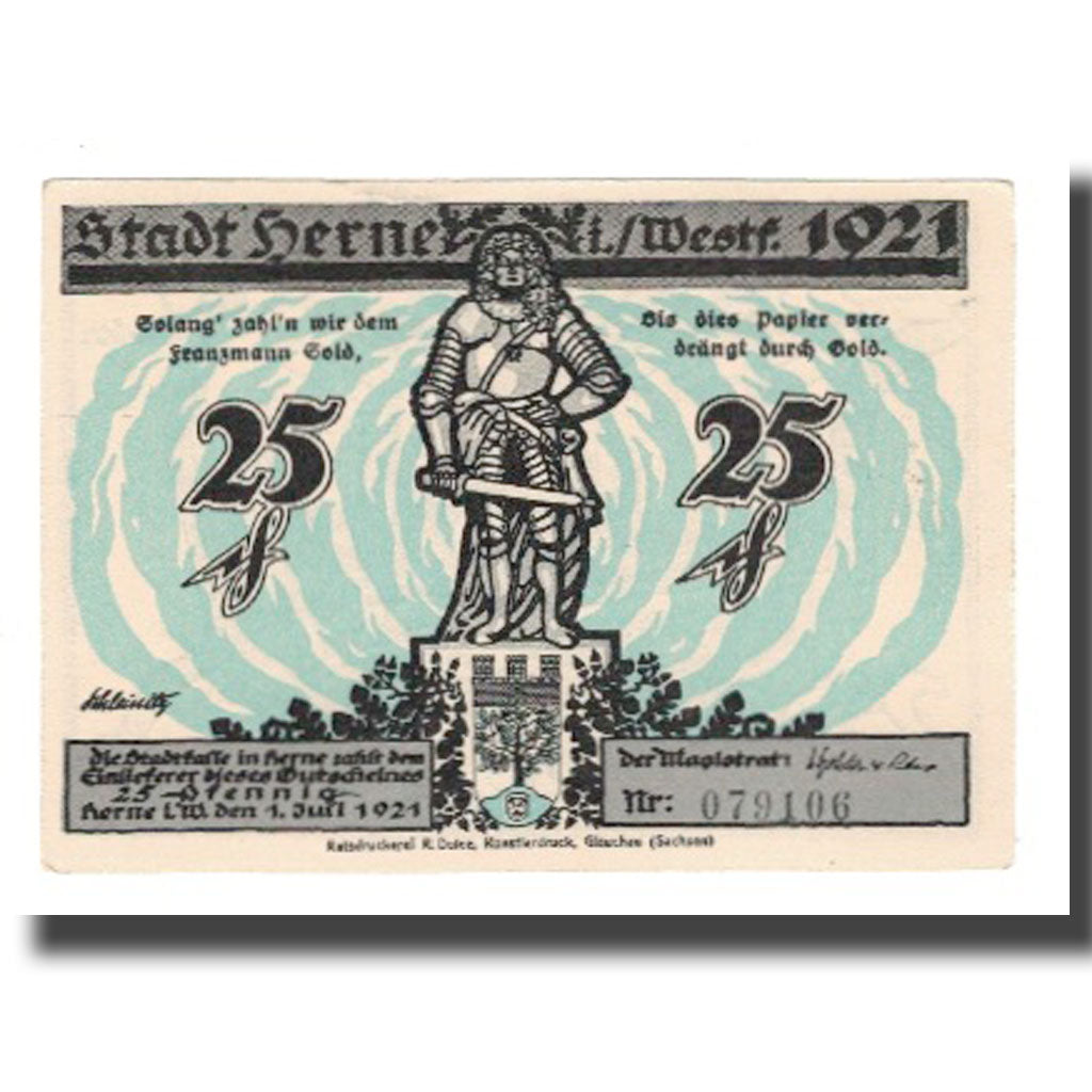Banknote, Germany, Herne Stadt, 25 Pfennig, paysage, 1921, 1921-07-01