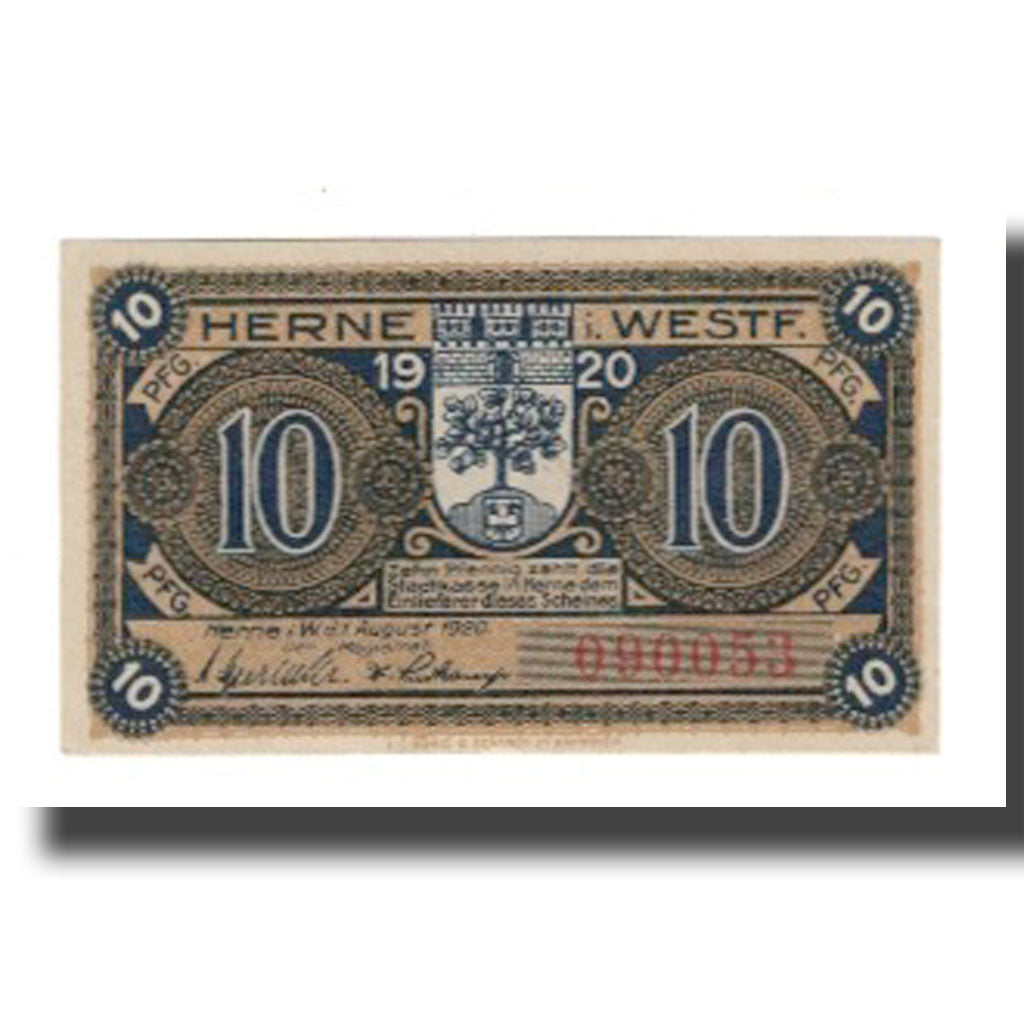 Banknote, Germany, Herne Stadt, 10 Pfennig, Batiment, 1920, 1920-08-01