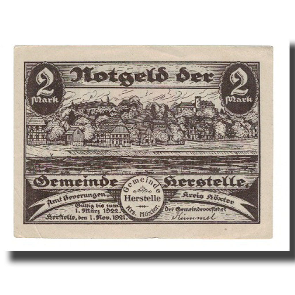 Banknote, Germany, Herstelle Gemeinde, 2 Mark, Blason, 1922, 1922-03-01