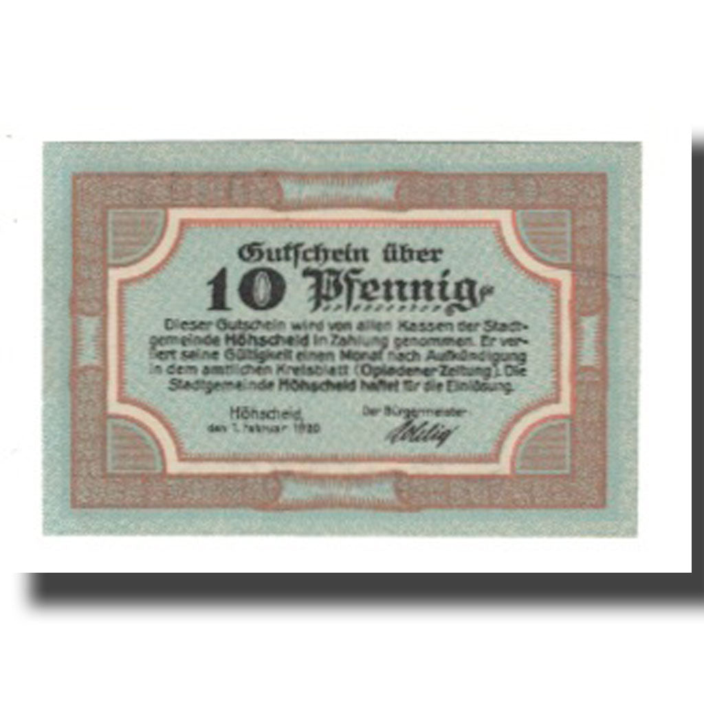 Banknote, Germany, Höhscheid Stadt, 10 Pfennig, N.D, 1920, 1920-02-01