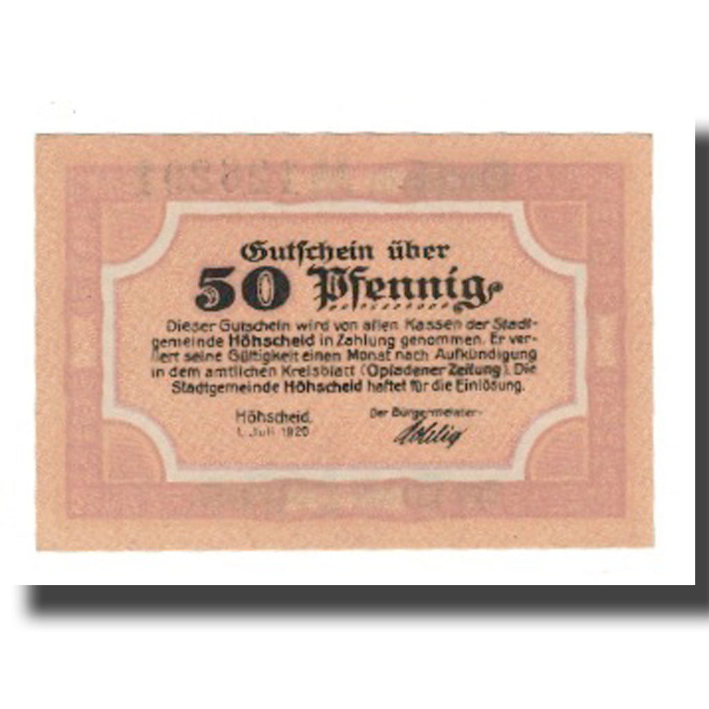 Banconote, Germania, Höhscheid Stadt, 50 Pfennig, N.D, 1920, 1920-02-01, SPL-