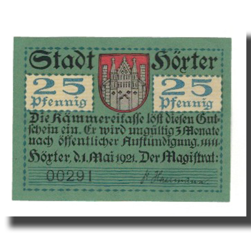 Banknot, Niemcy, Hoxter Stadt, 25 Pfennig, personnage, 1921, 1921-05-01