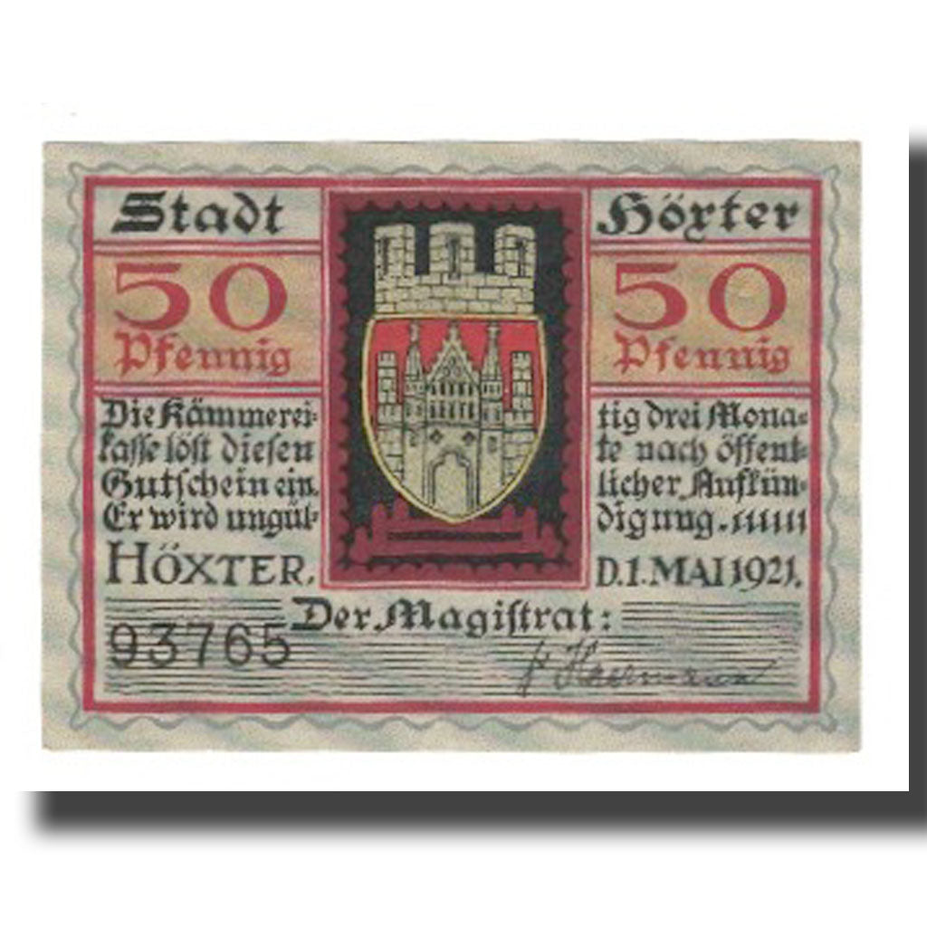 Banknot, Niemcy, Hoxter Stadt, 50 Pfennig, personnage, 1921, 1921-05-01