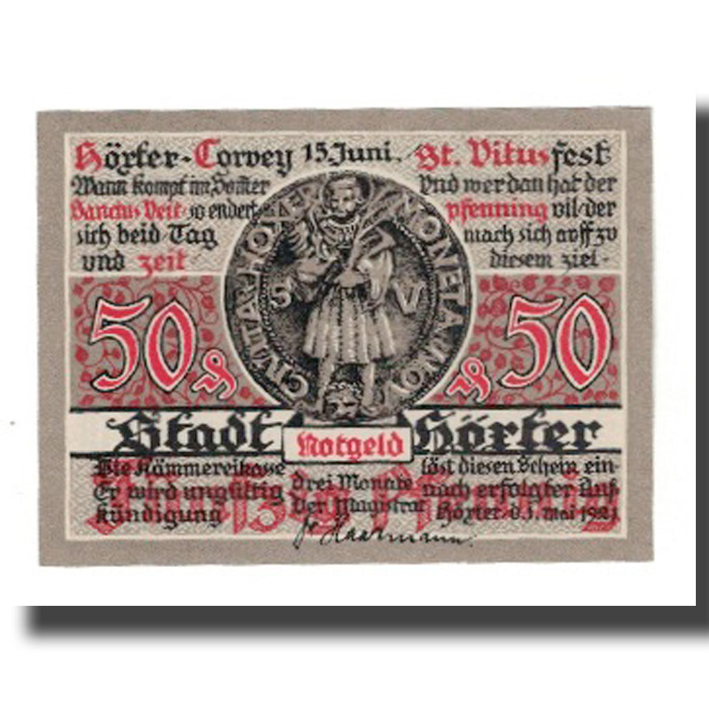 Geldschein, Deutschland, Hoxter Stadt, 50 Pfennig, Texte, VZ, Mehl:618.3