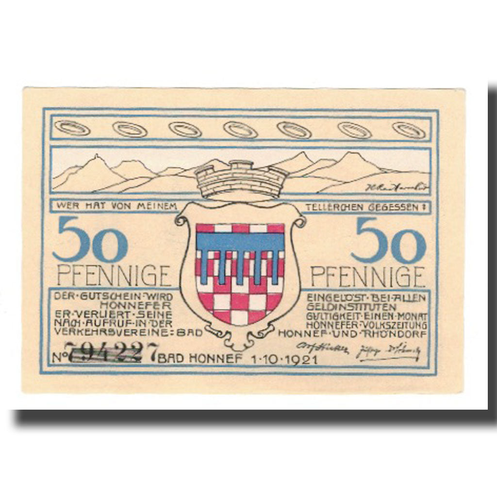Banknot, Niemcy, Honnef a. Rhein Verkehrsvereine Bad Honnef Rhöndorf, 50