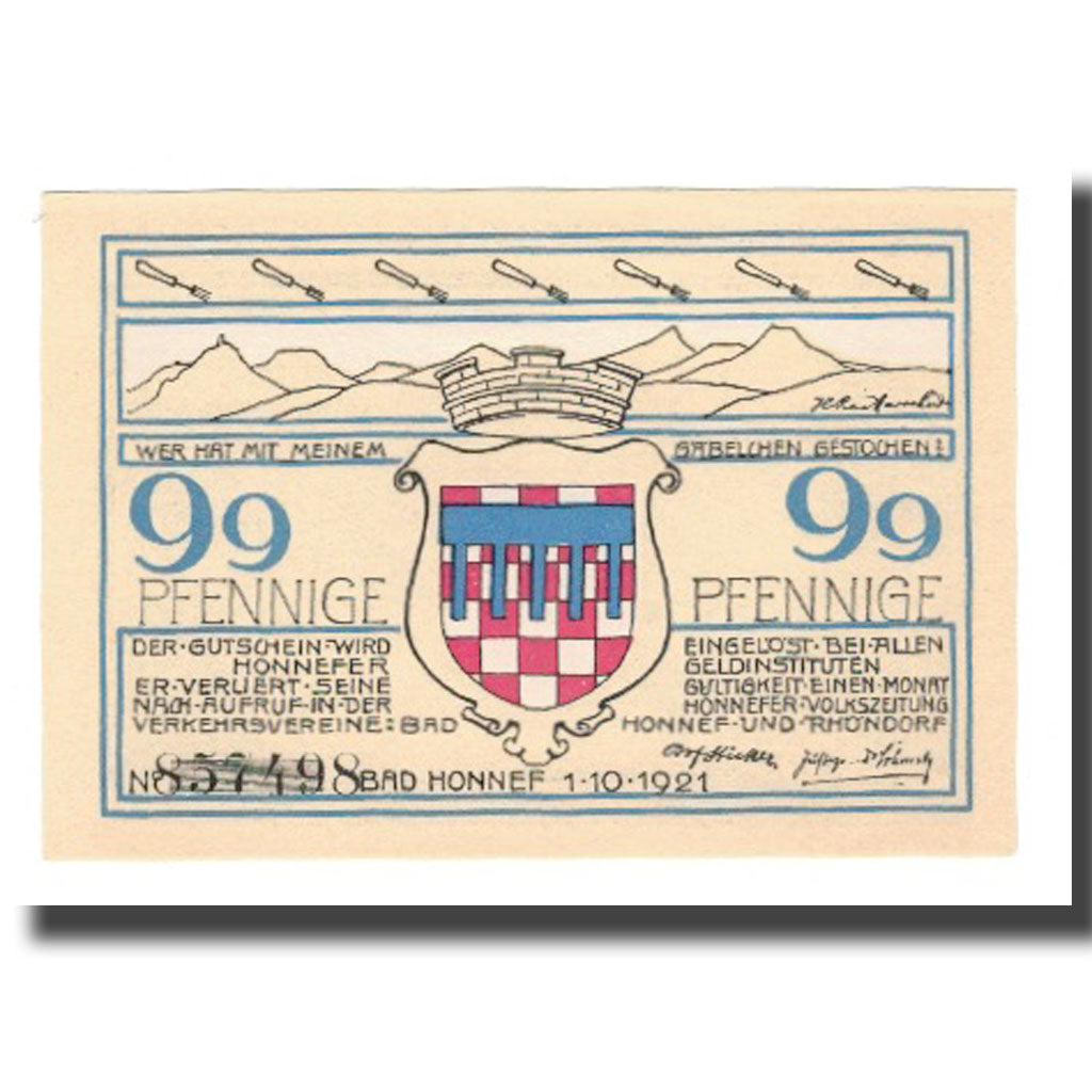 Banknot, Niemcy, Honnef a. Rhein Verkehrsvereine Bad Honnef Rhöndorf, 99